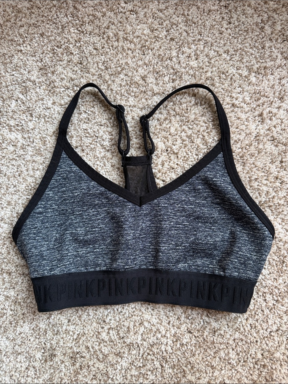 PINK Victoria's Secret Heathered Black/Gray Sports Bralette